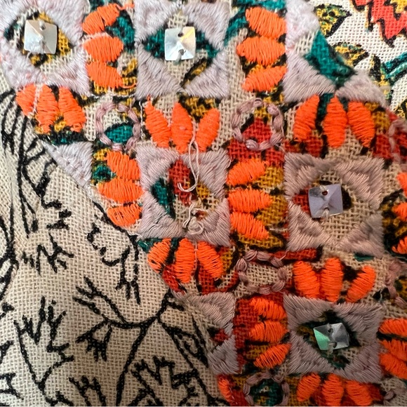 Lucky Brand Embroidered Boho Shift Dress Medium Tan Orange Green - Picture 3 of 15